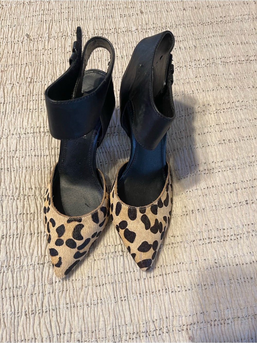 Steve Madden Leopard Print Pointed Pumps with Black Ankle Strap